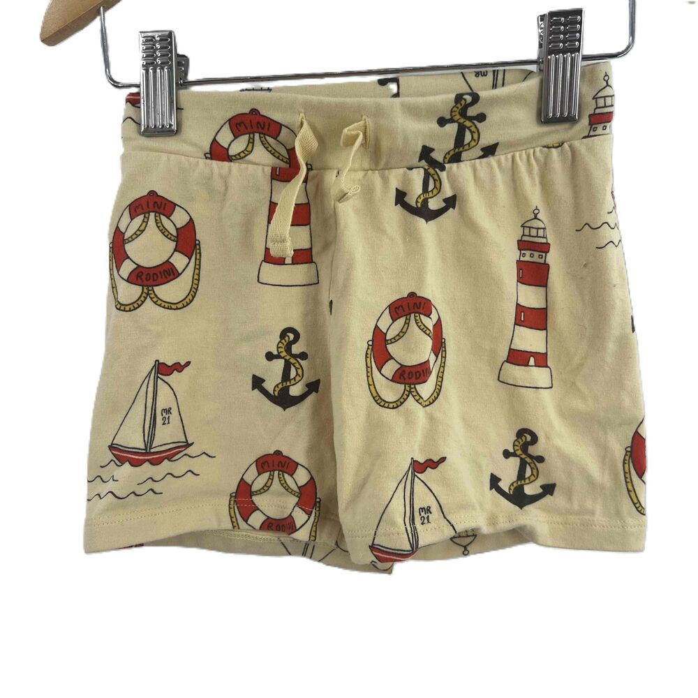 Mini Rodini Yellow Nautical Print‎ Drawstring Shorts Organic Cotton Kids 12-18M